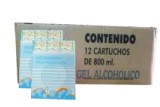 GEL ALCOHÓLICO 800 ml, Limpiador para manos y piel (12 Cartuchos)